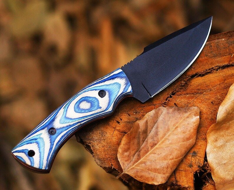 Handmade Powder Coated Blade Hunting Knife With Leather Sheath Cover
