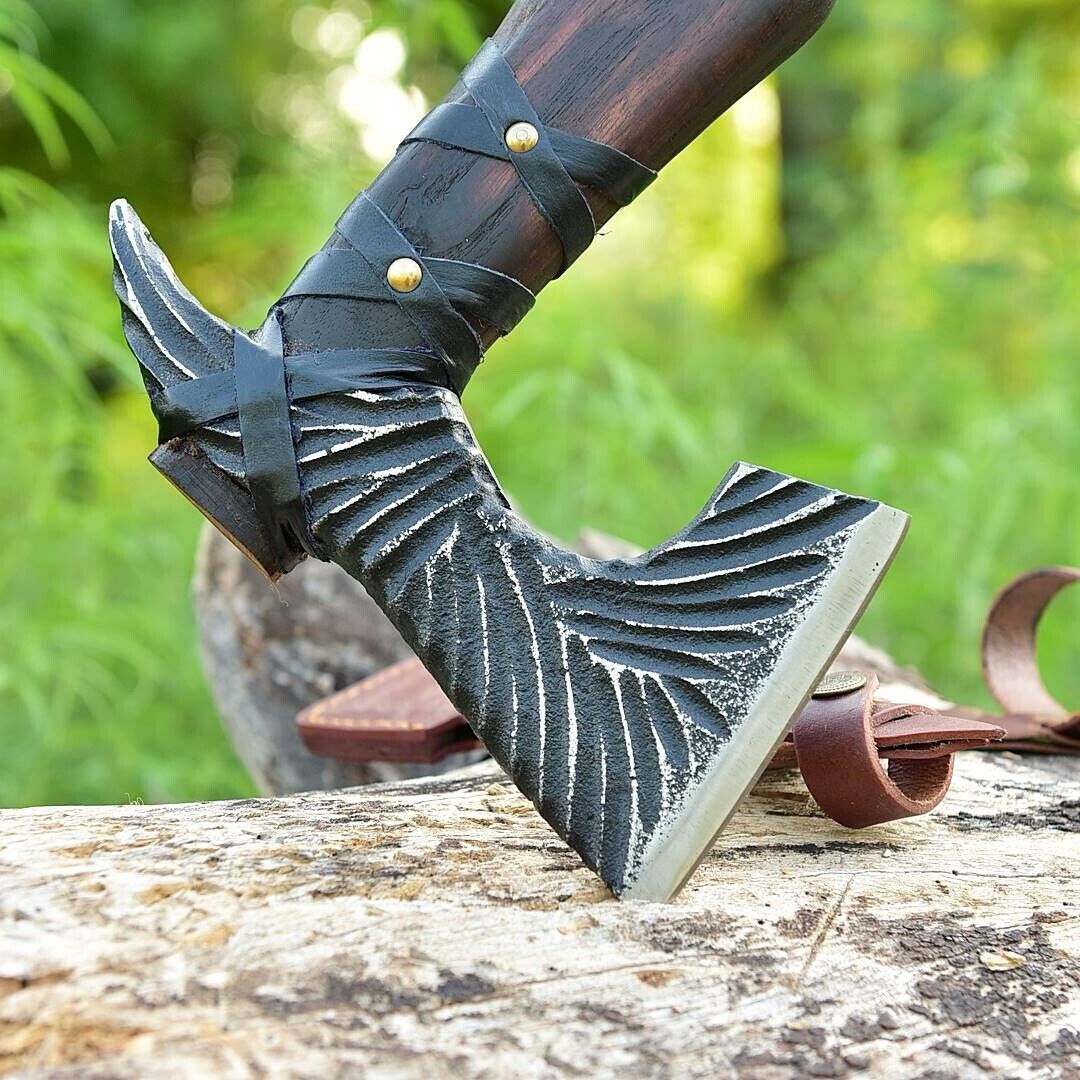 Hand-Forged Bearded Viking Axe – Carbon Steel Outdoor Camping Hatchet with Leather Sheath USA | DRSKNIVES HUB 