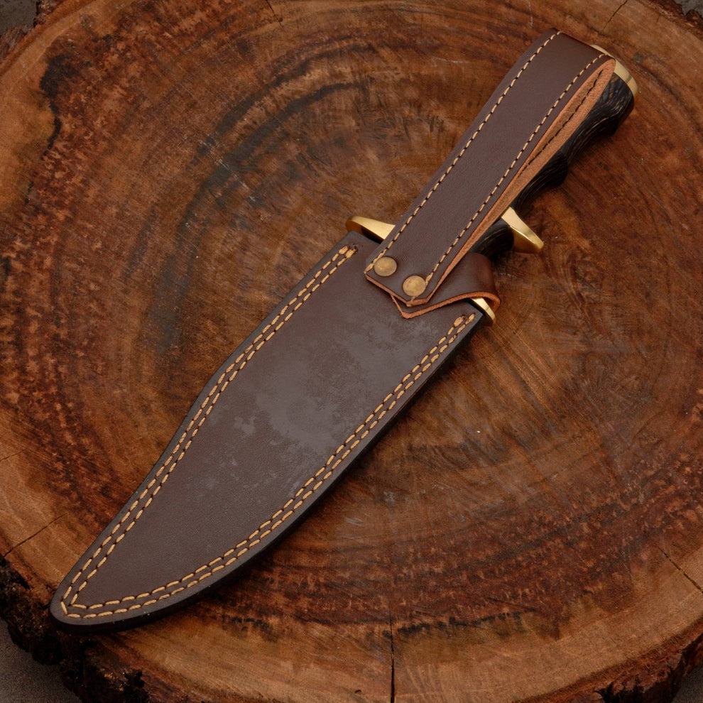 12” inches hand forged Damascus steel bowie knife with leather sheath cover || drs knives hub