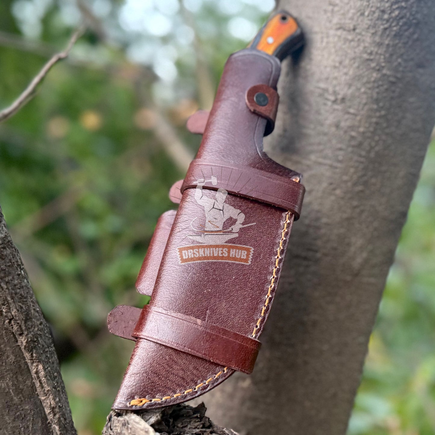 Handmade Damascus Steel Tracker Knife: 10" Hunting Knife with Leather Sheath