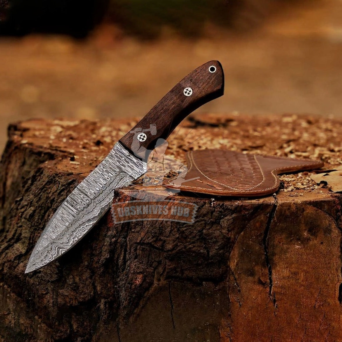 Razorwind Damascus Knife 11" – Full Tang Walnut Wood Handle | DRSKNIVES HUB