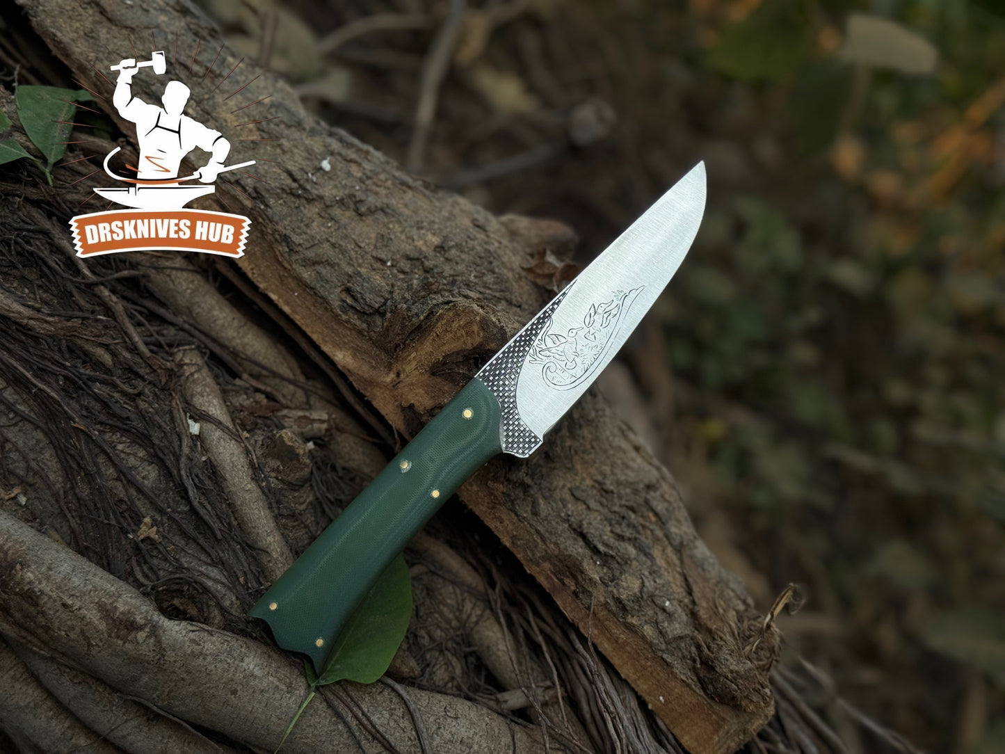 Handmade Fixed Blade Knife with Green Micarta Handle & Custom Leather Sheath | DRSKNIVES HUB