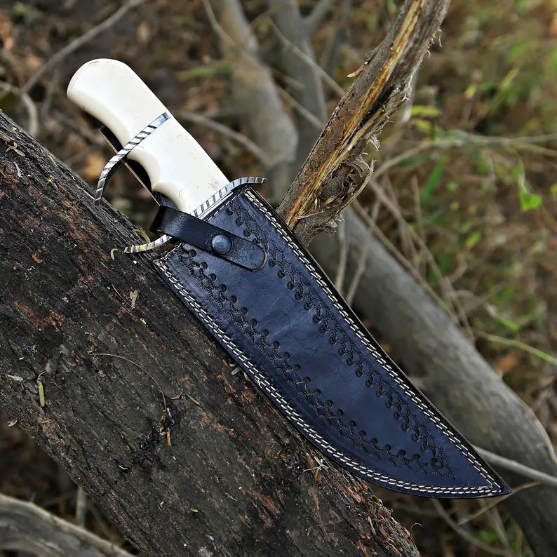 D2 Steel Hunting Knife With Resin Handle & Leather Sheath