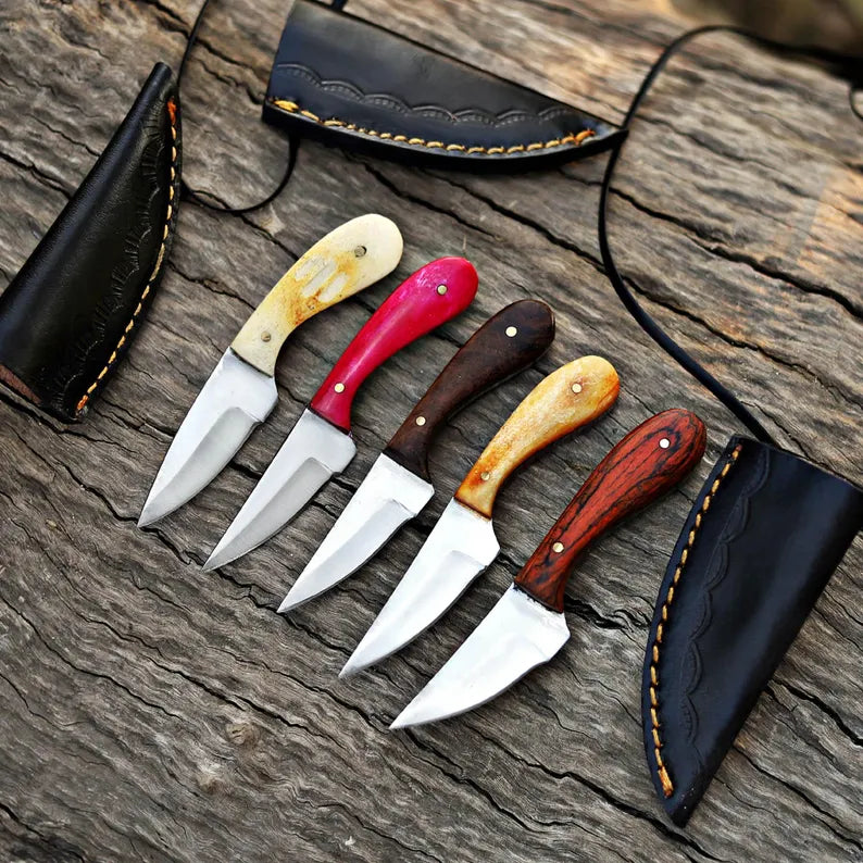 Unique Set/Lot of 5 Different Scalping Knives Skinners with leather sheath Custom Handmade
