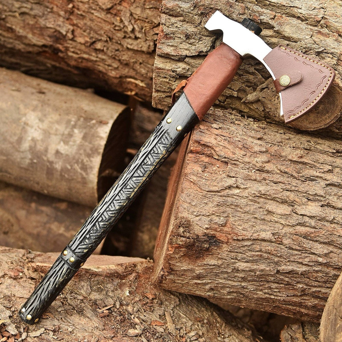 Hand-Forged Carbon Steel Viking Throwing Axe – Collectible Tomahawk Hatchet with Leather Grip & Sheath – 20” EDC Camping Axe USA | DRSKNIVES HUB 