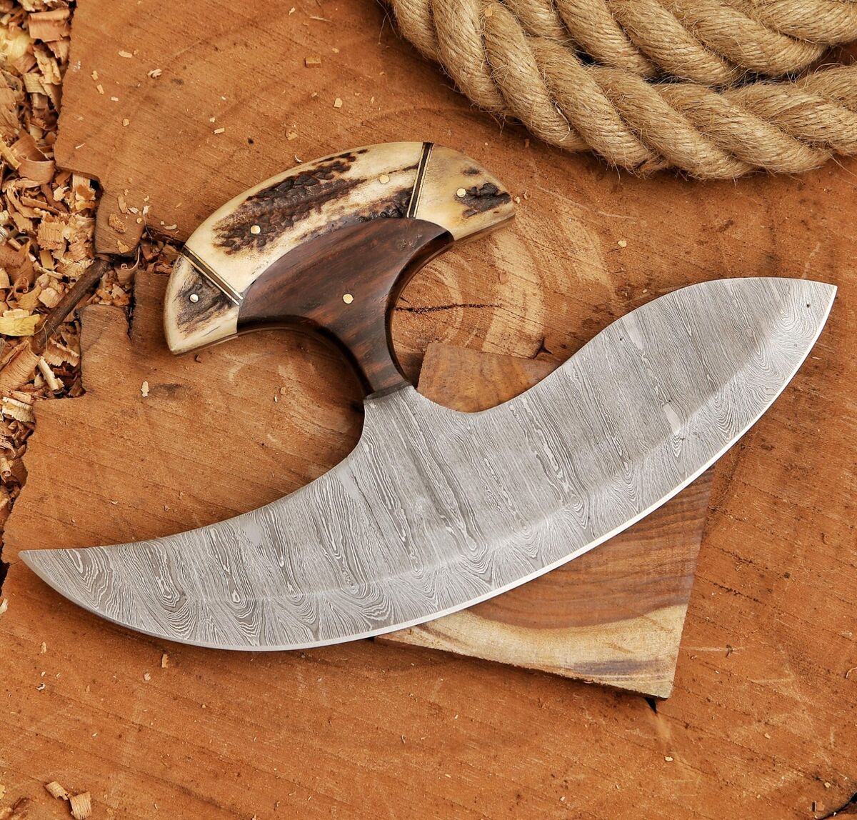 HANDMADE PIZZA CUTTER ULLU KNIFE STAG HANDLE || DRS KNIVES HUB