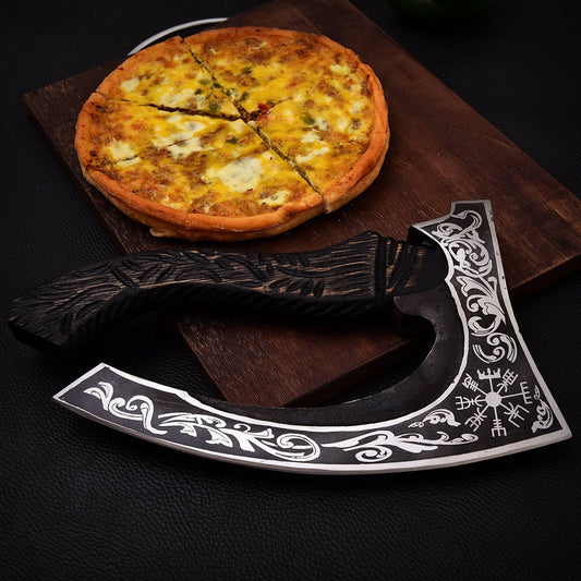Hand Forged Pizza Cutter Axe With Leather Sheath Cover