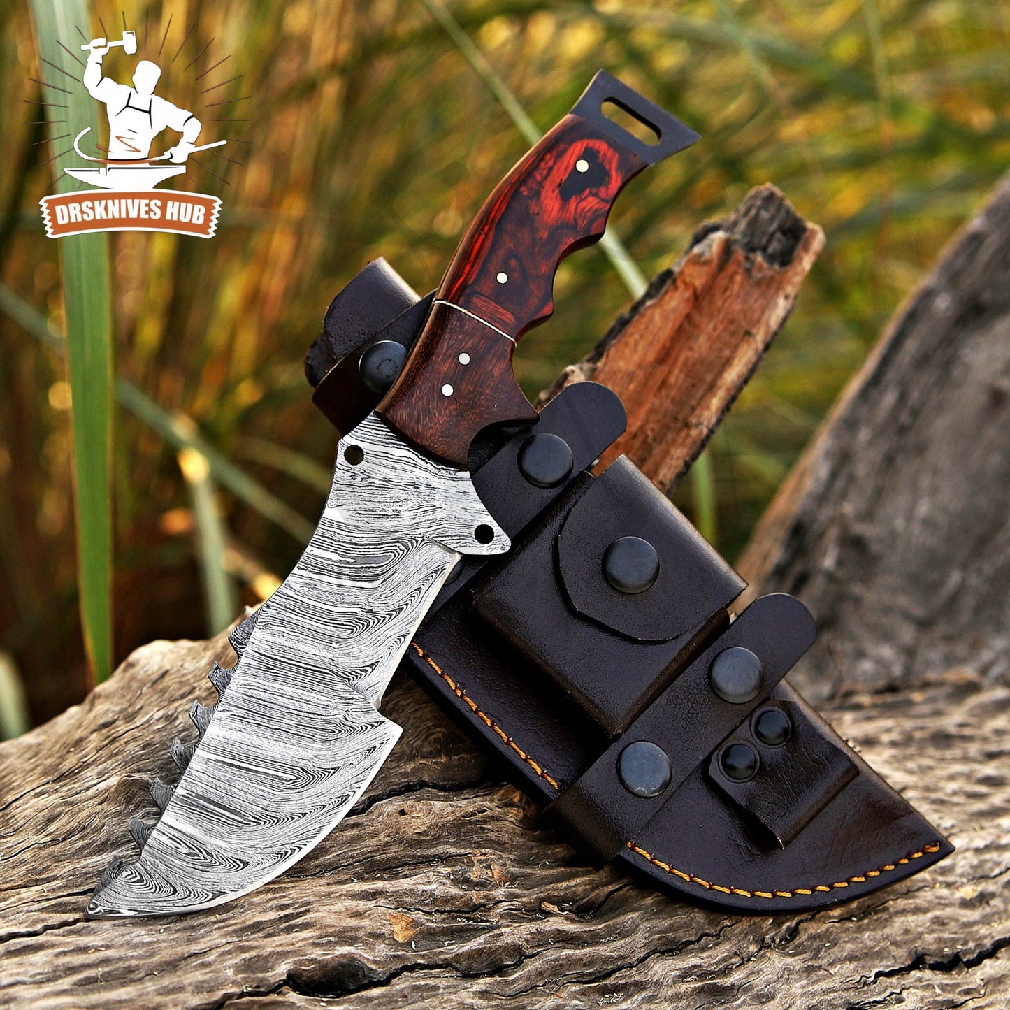 Damascus Tracker Knife 10" – Pakka Wood & Rosewood Handle | DRSKNIVES HUB