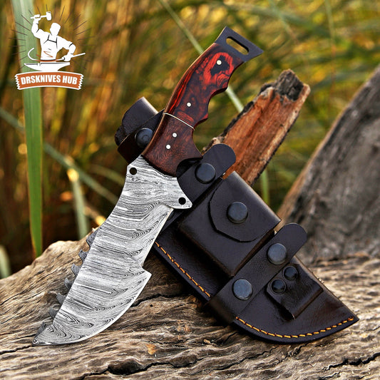 Damascus Tracker Knife 10" – Pakka Wood & Rosewood Handle | DRSKNIVES HUB