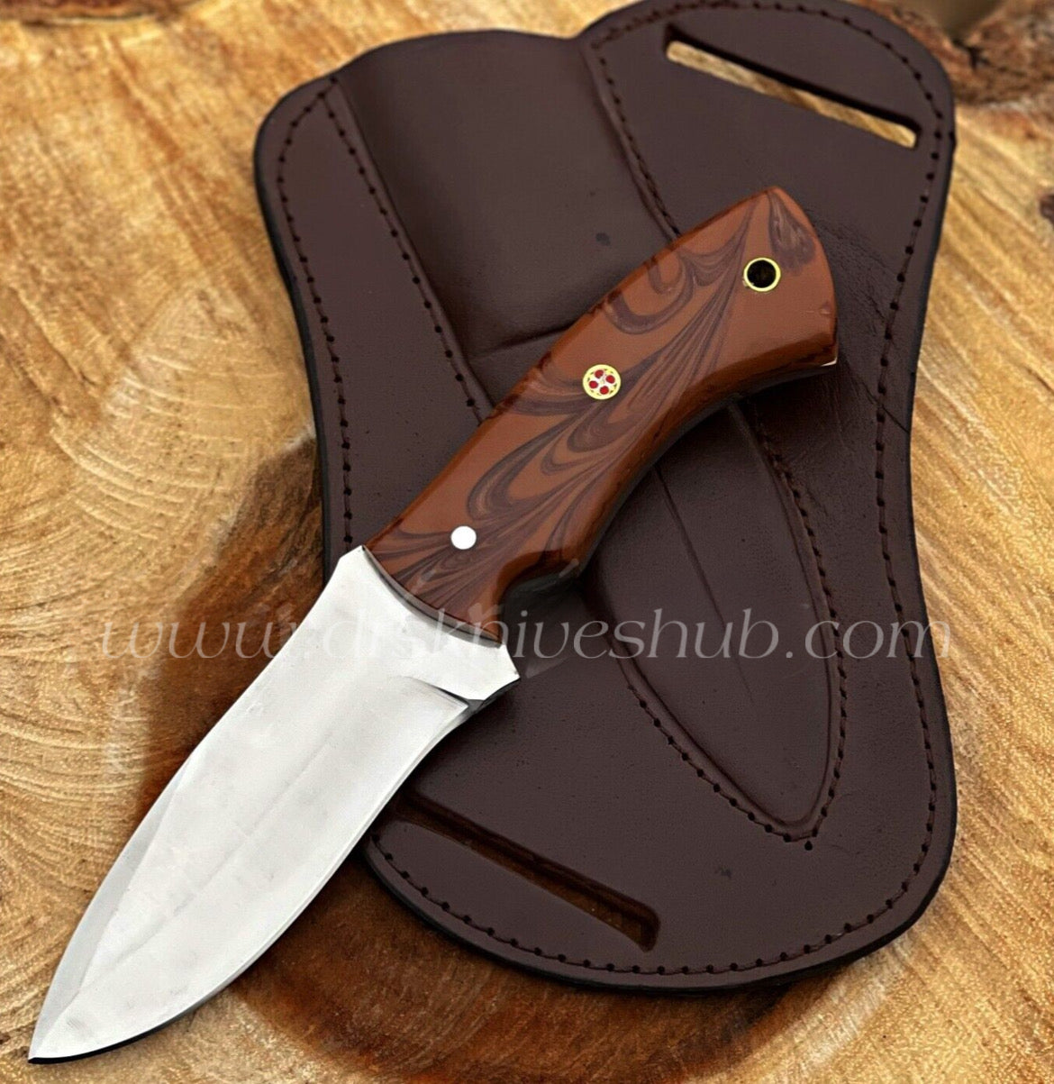 Custom Handmade Hunting Knife – D2 Steel Blade, Black Micarta Handle & Leather Sheath