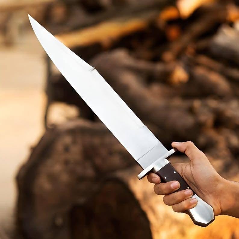 Premium J2 Steel Bowie Knife – Handmade Hunting Blade with Wood/Steel Handle & Leather Sheath | DRSKNIVES HUB