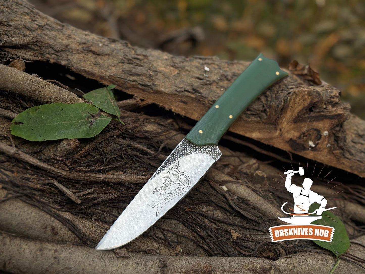 Handmade Fixed Blade Knife with Green Micarta Handle & Custom Leather Sheath | DRSKNIVES HUB