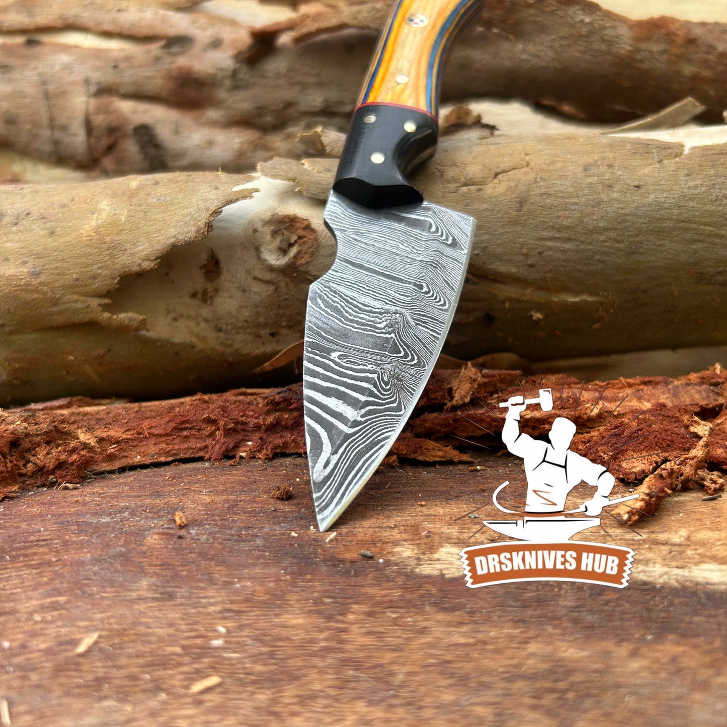 Handmade Damascus Hunting Knife – Fixed Blade Skinning Knife with wood Handle & Leather Sheath | Drs Knives Hub
