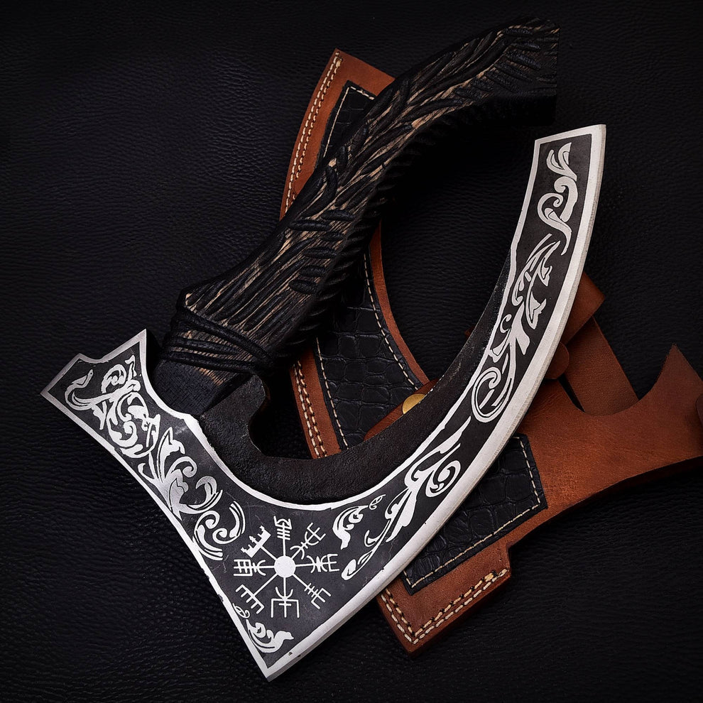 Hand Forged Pizza Cutter Axe With Leather Sheath Cover