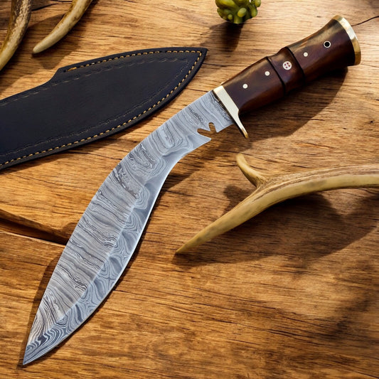 18” Full Tang Damascus Steel Gurkha Kukri Bowie Knife – Handmade Survival & Hunting Knife | DRS KNIVES HUB