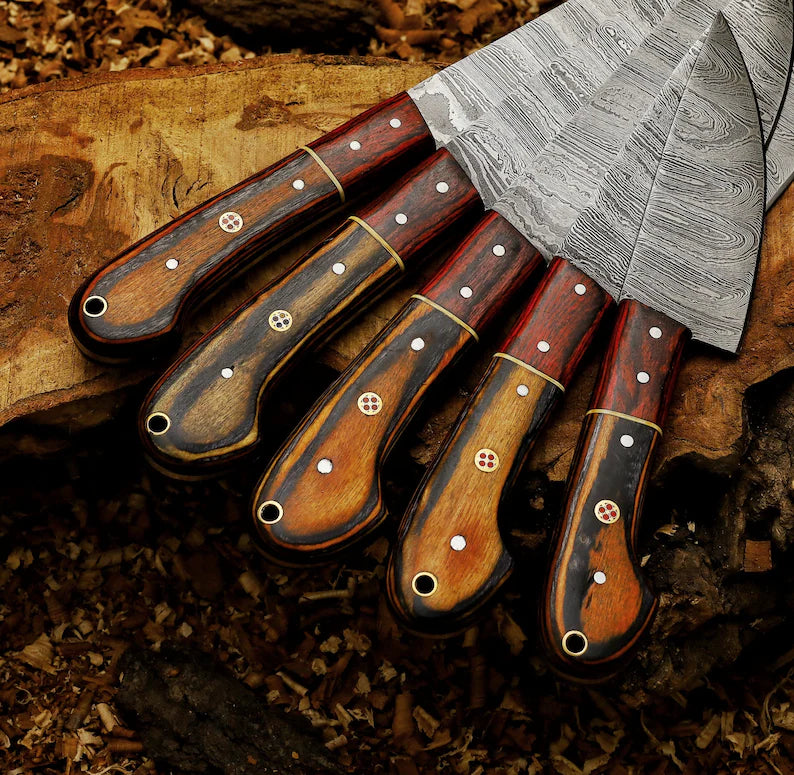 set of 5pcs, Handmade chef's knife set, Kitchen knife with leather sheath