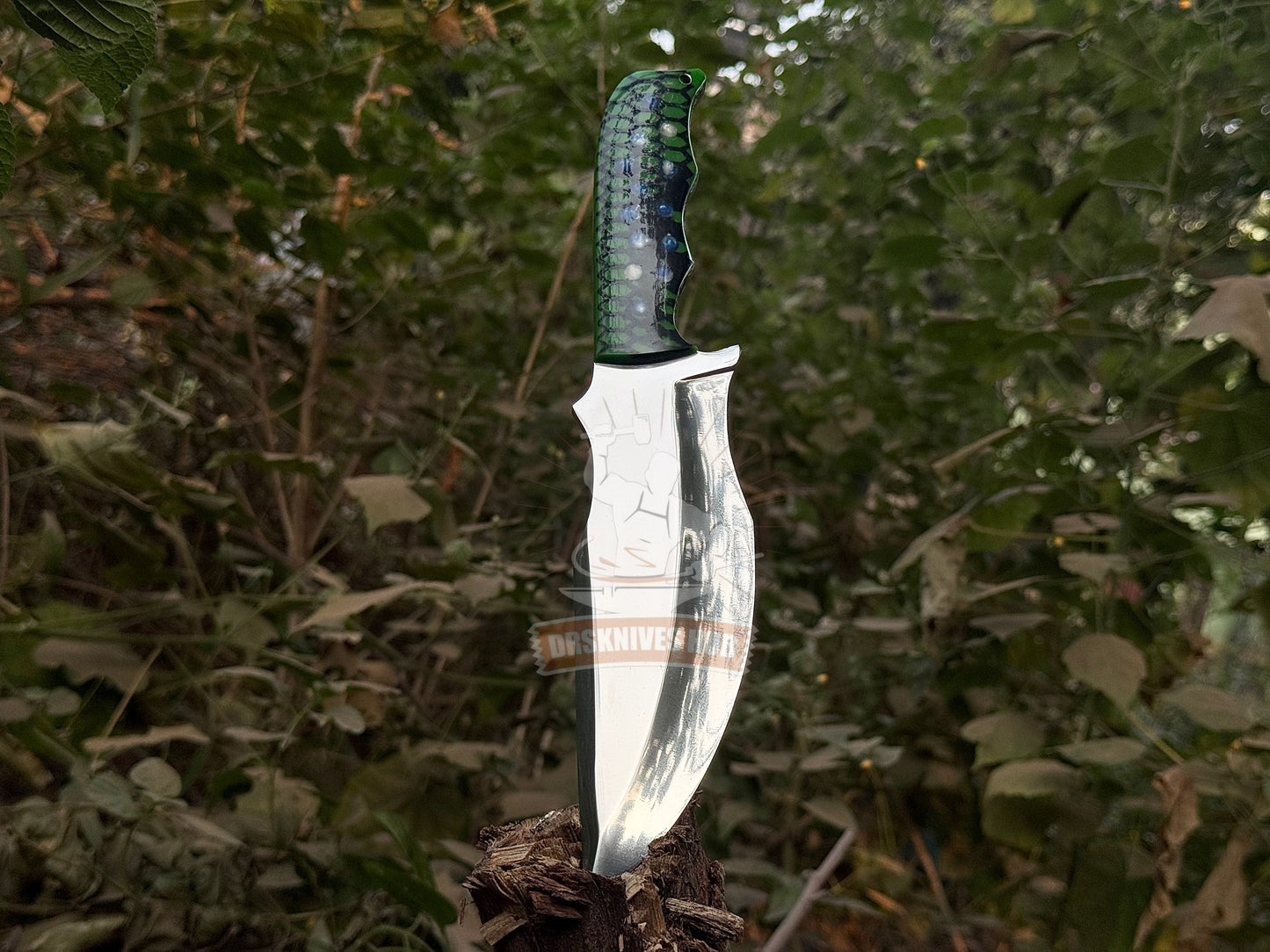 Hand-Forged Hunting Knife | 12” Mirror-Polished Fixed Blade Tracker with Resin Handle | DRSKNIVES HUB