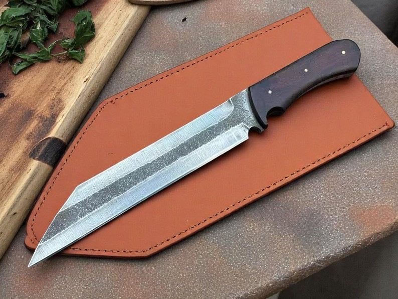 FULL TANG HANDMADE CARBON STEEL VIKING SEAX KNIFE WITH LEATHER SHEATH COVER || DRS KNIVES HUB 
