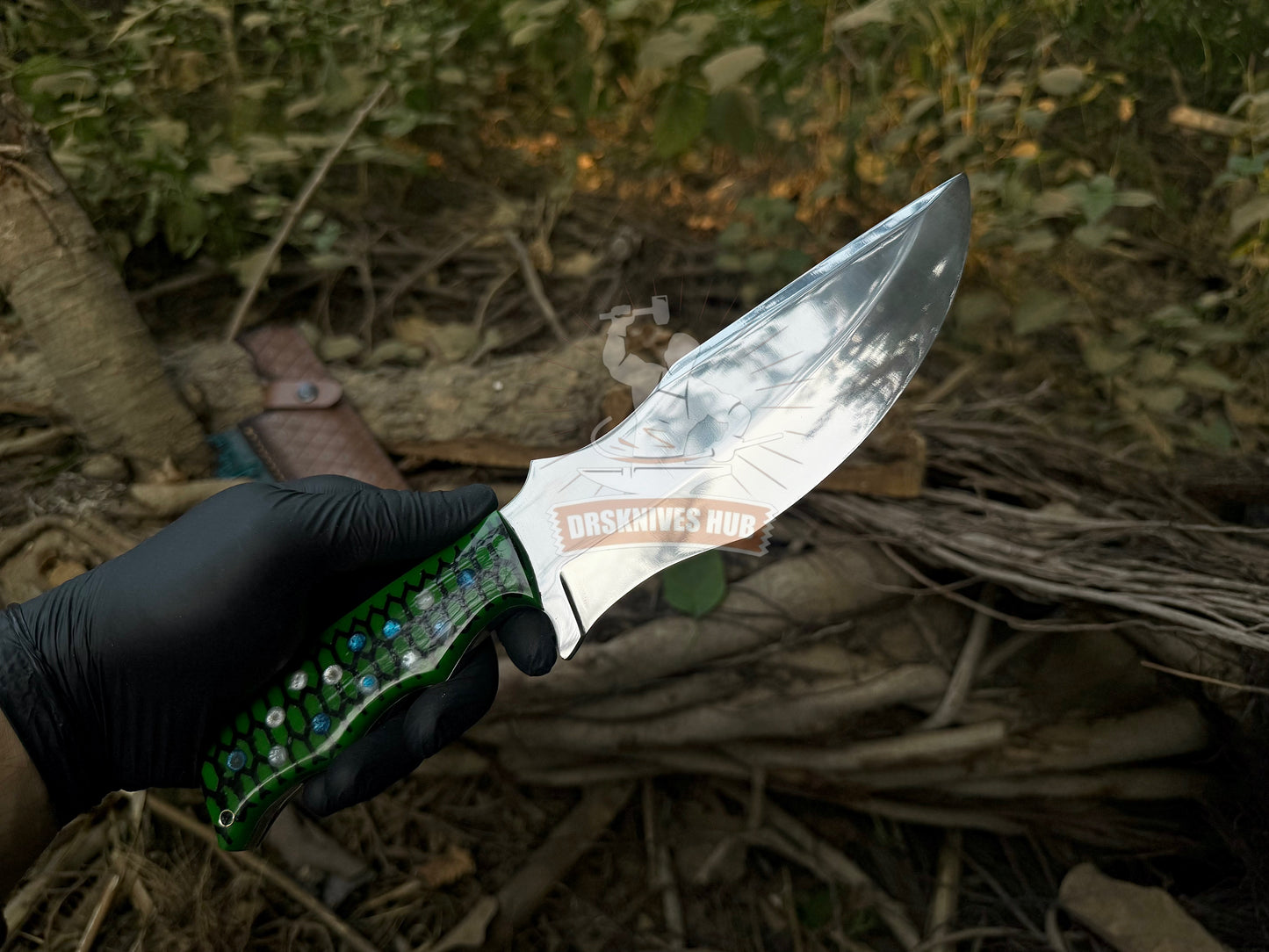 Hand-Forged Hunting Knife | 12” Mirror-Polished Fixed Blade Tracker with Resin Handle | DRSKNIVES HUB