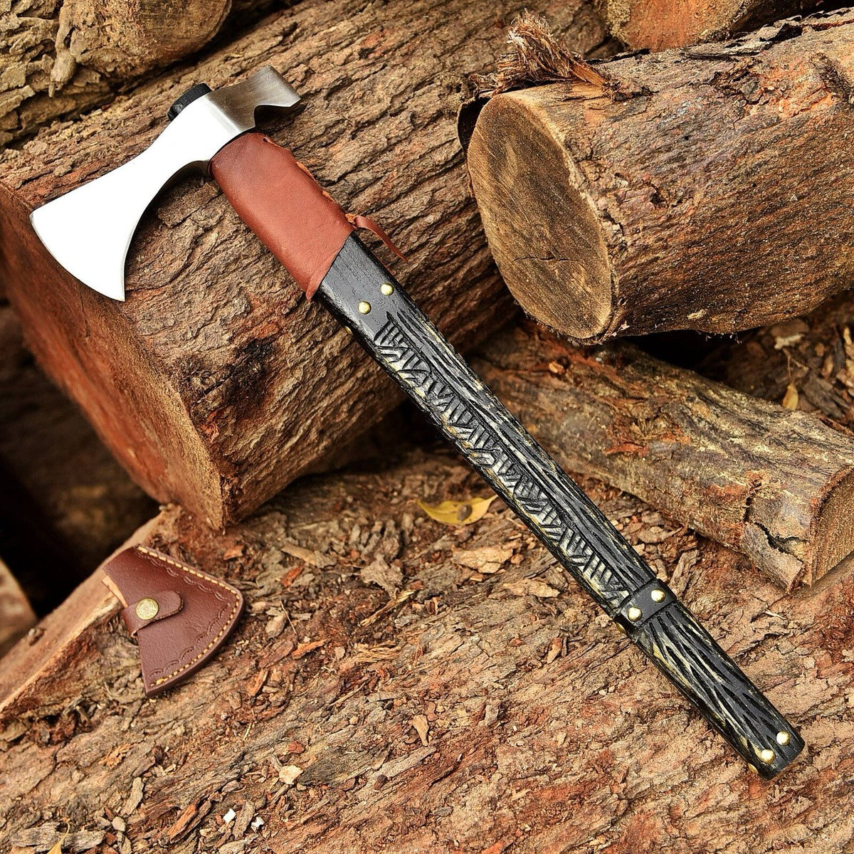 Hand-Forged Carbon Steel Viking Throwing Axe – Collectible Tomahawk Hatchet with Leather Grip & Sheath – 20” EDC Camping Axe USA | DRSKNIVES HUB 