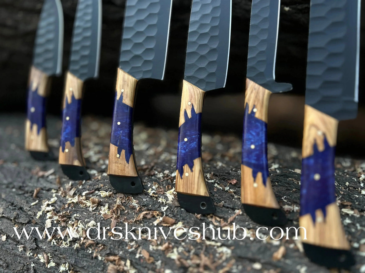 6-piece handmade chef knife set with individual craftsmanship