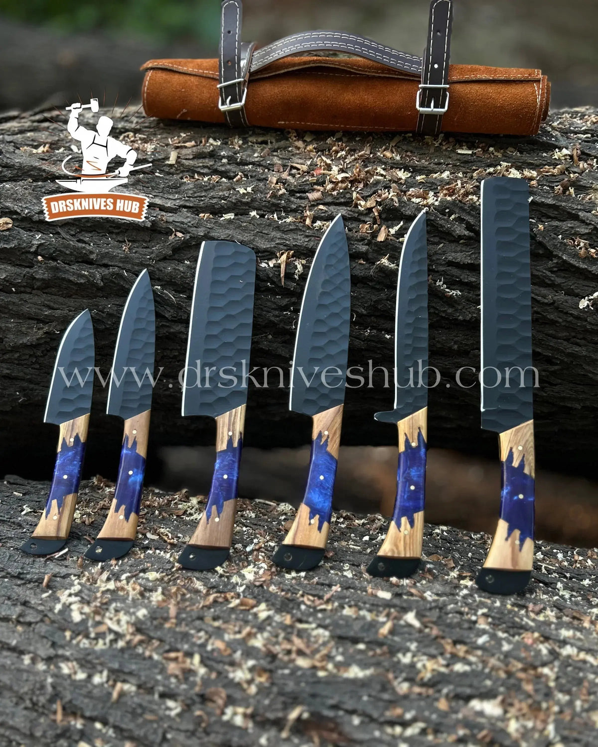 6-piece handmade kitchen knife set with leather roll