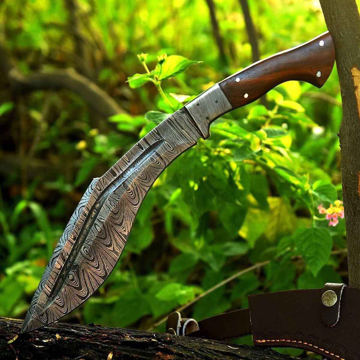 Handmade Full Tang Damascus Gurkha Kukri Knife – Tactical Outdoor Survival Blade with Leather Sheath – 16” Fixed Blade Knife USA | DRSKNIVES HUB 