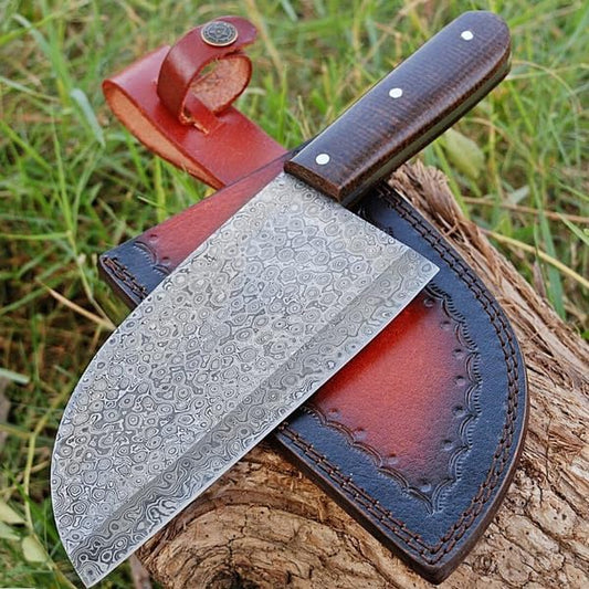 Handmade Full Tang Steel Kitchen Cleaver Knife,, Large, Brown Handmade Damascus Steel Chopper Knives With Leather Sheath Cover