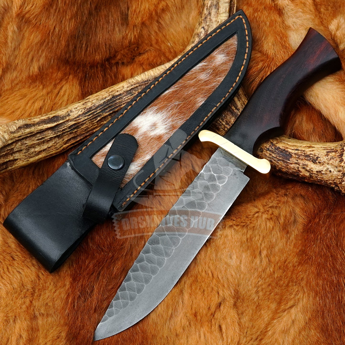 Hand Forged Hunting Knife With Leather Sheath Cover