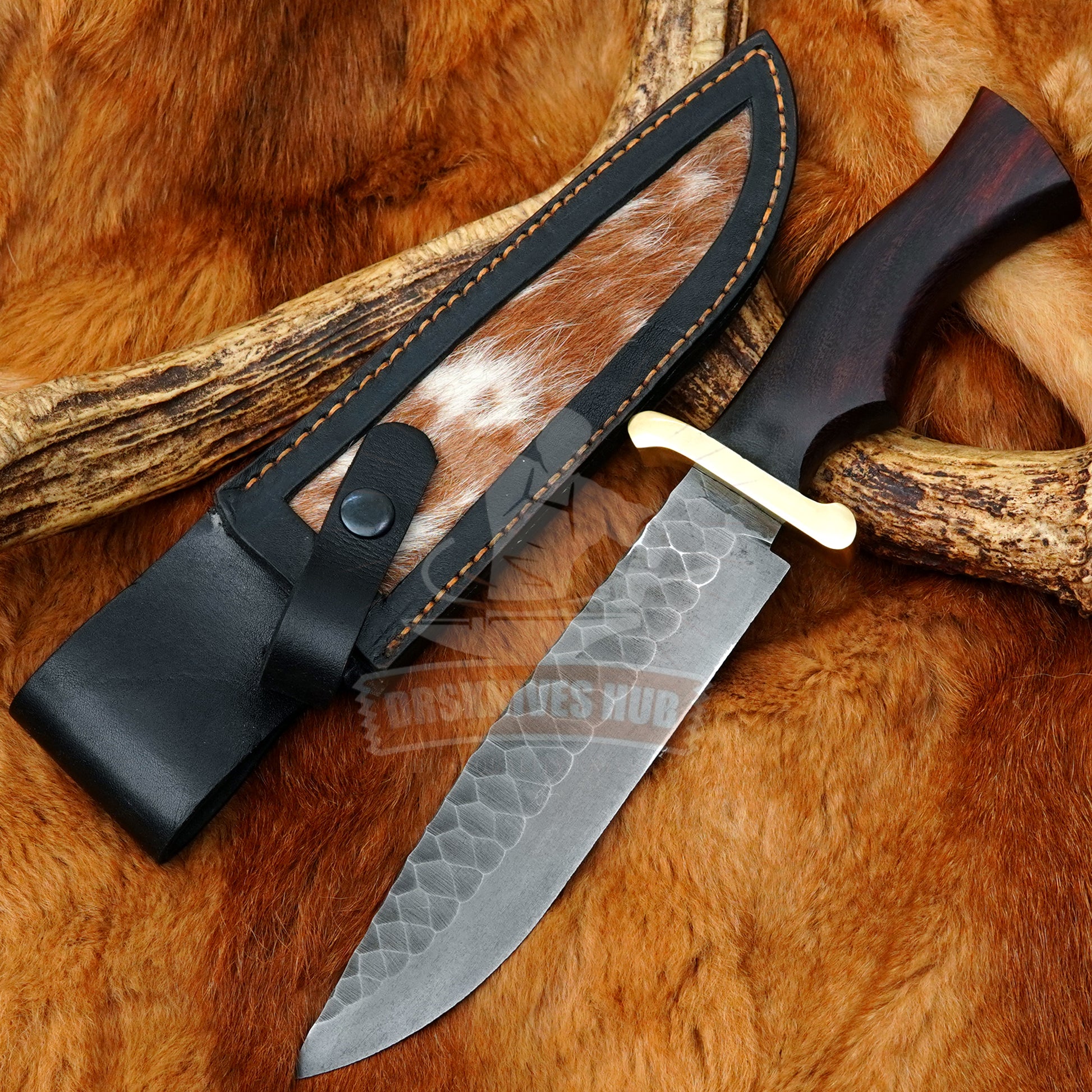 Hand Forged Hunting Knife With Leather Sheath Cover
