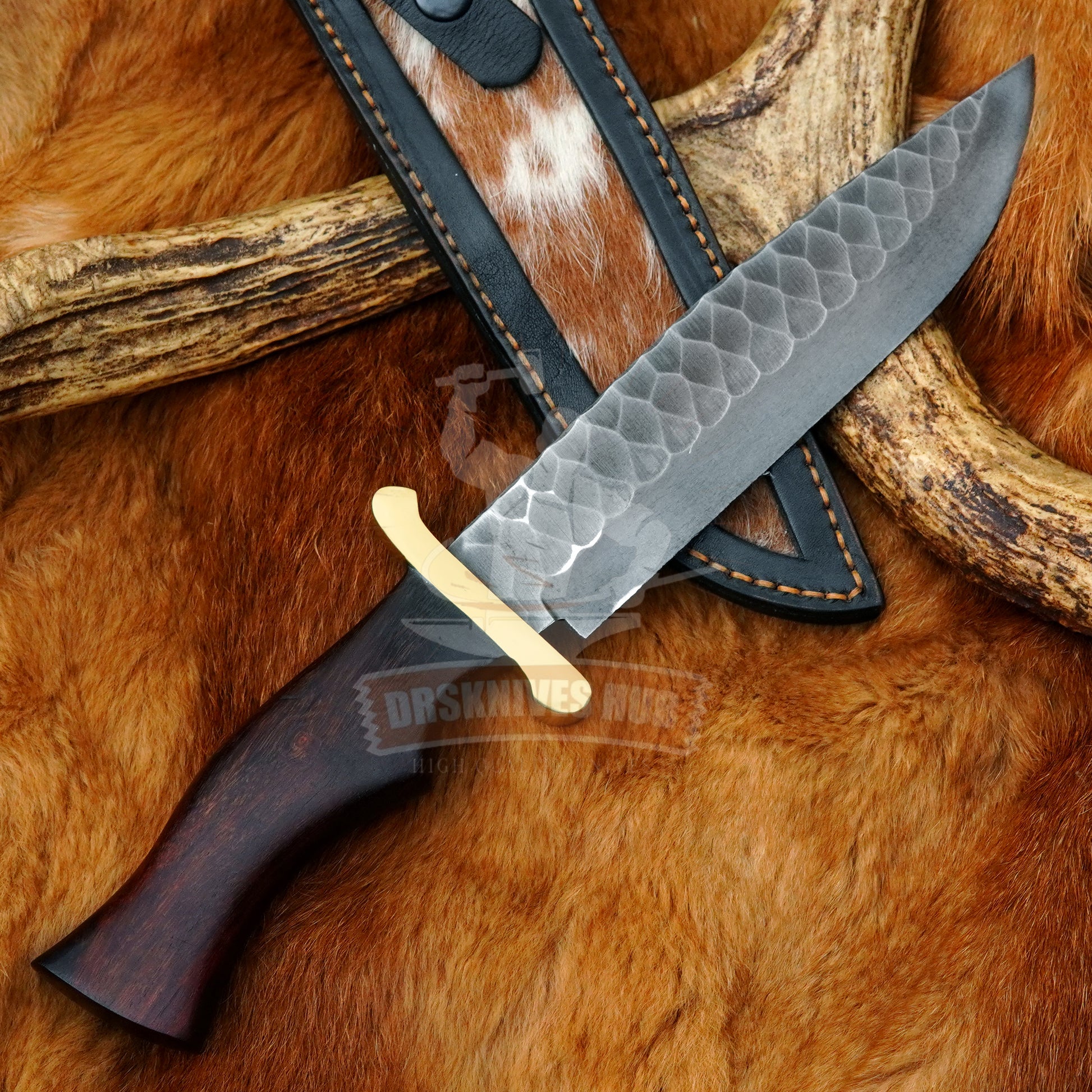 Hand Forged Hunting Knife With Leather Sheath Cover