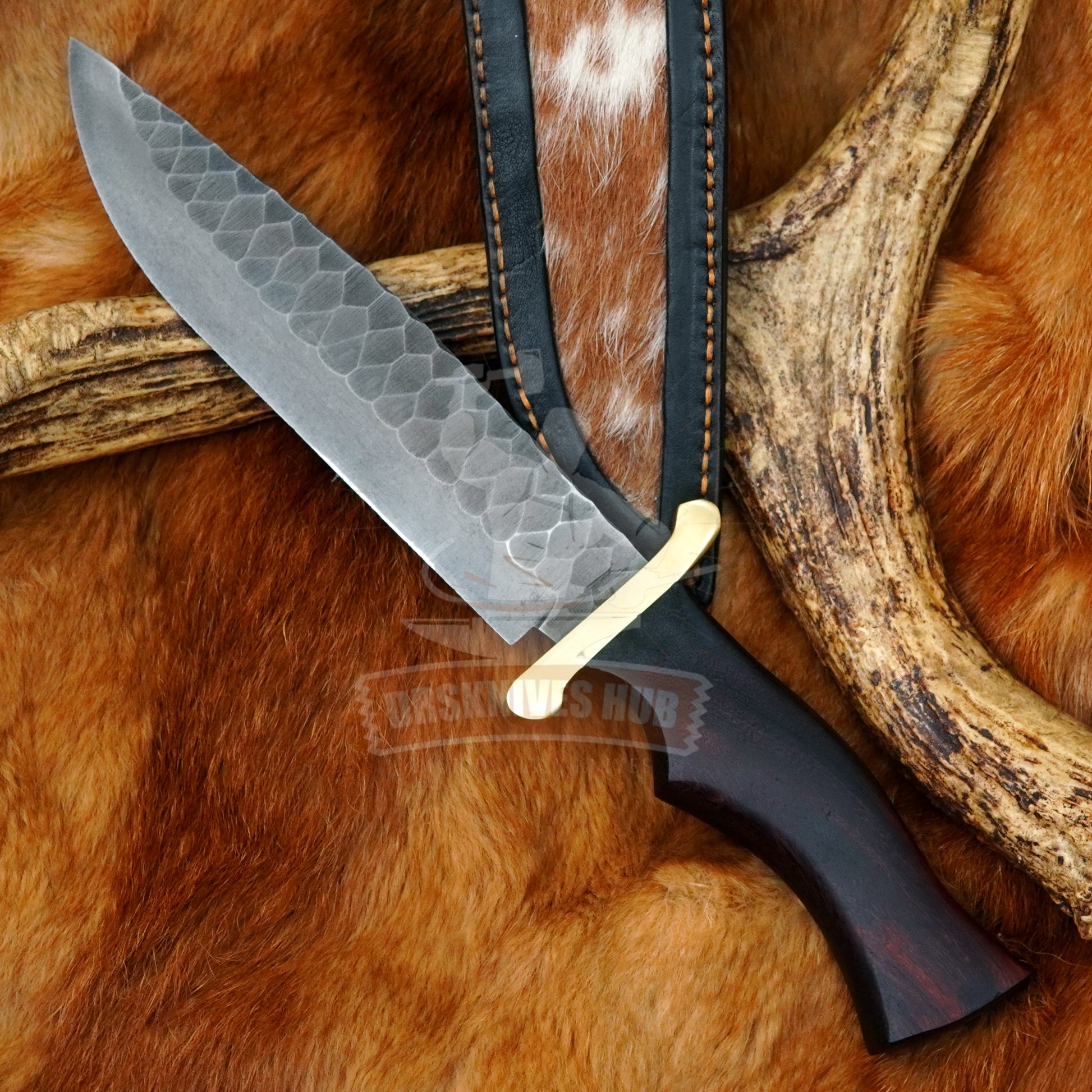 Hand Forged Hunting Knife With Leather Sheath Cover