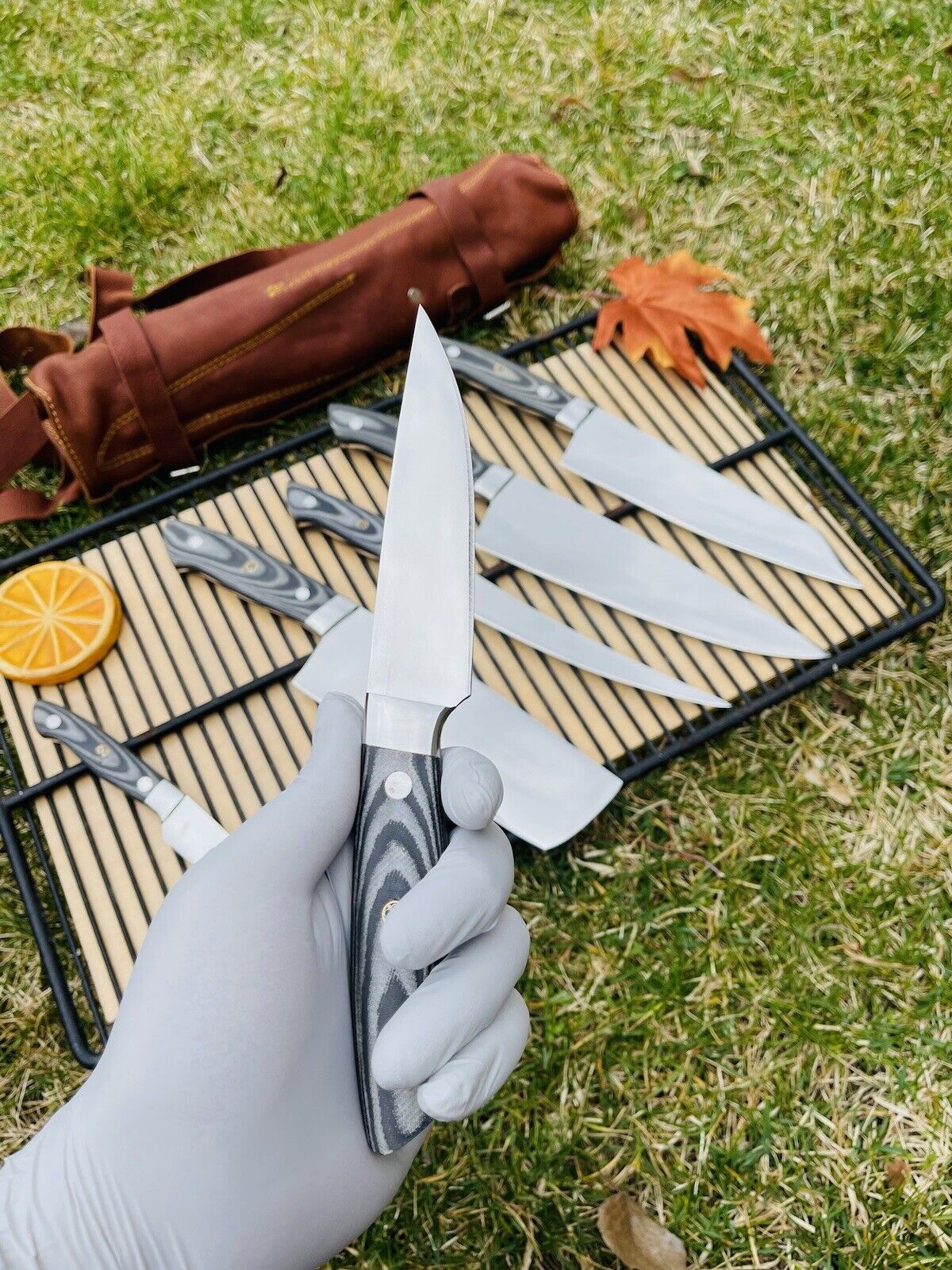CHEF KNIVES SET WITH LEATHER ROLL KIT BAG || DRS KNIVES HUB