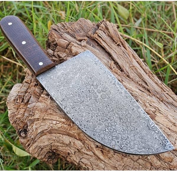 Handmade Full Tang Steel Kitchen Cleaver Knife,, Large, Brown Handmade Damascus Steel Chopper Knives With Leather Sheath Cover