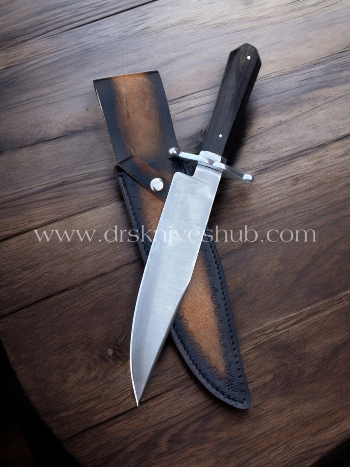Hand Forged stainless steel hunting Bowie with leather sheath cover || drs knives hub