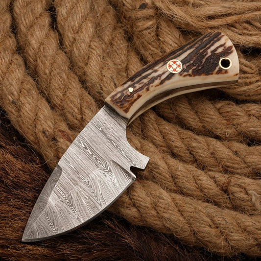 Antler Horn Handle Custom Handmade Skinner knife with leather wrap || drs knives hub