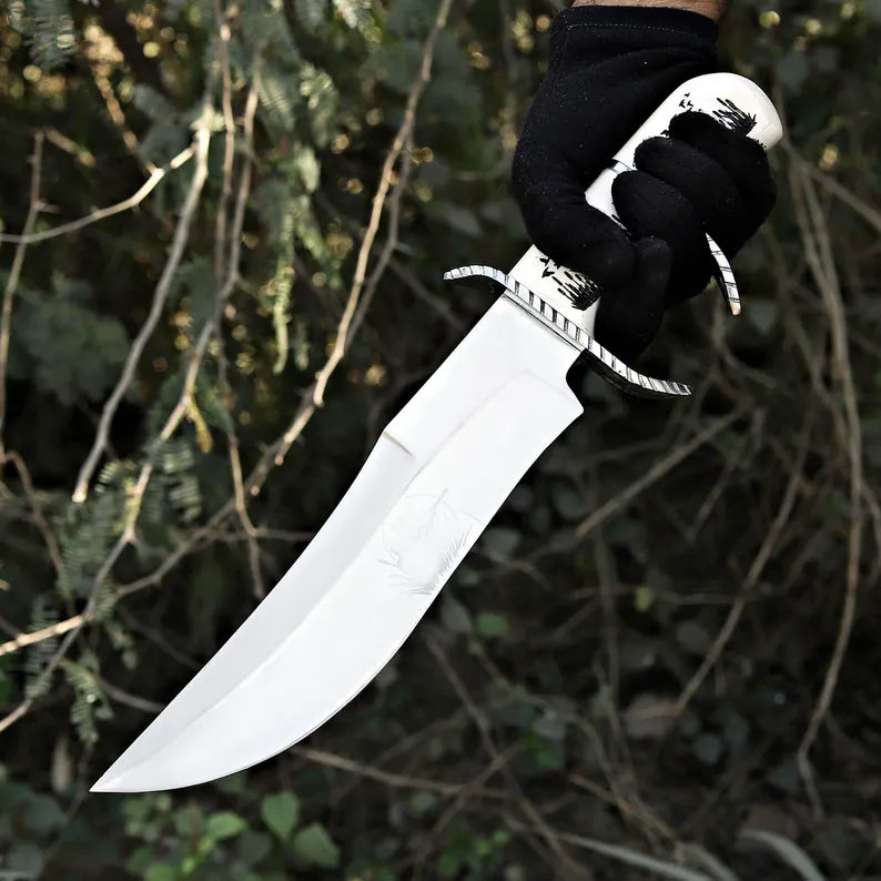 D2 Steel Hunting Knife With Resin Handle & Leather Sheath