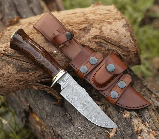Handmade Damascus Steel Hunting Skinning Knife Wood Handle
