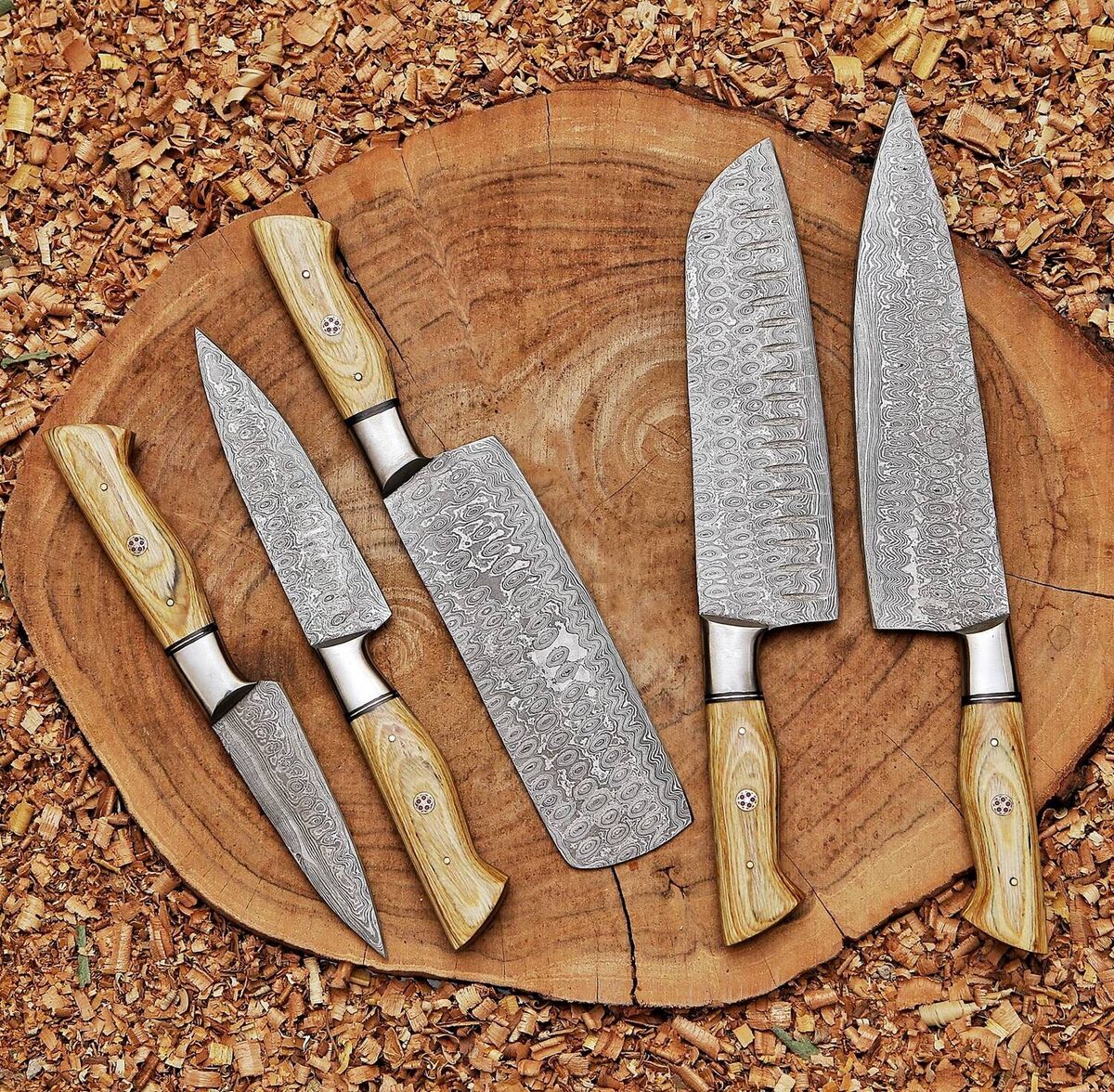 DAMASCUS STEEL CHEF SET 5PCS SET || DRS KNIVES HUB