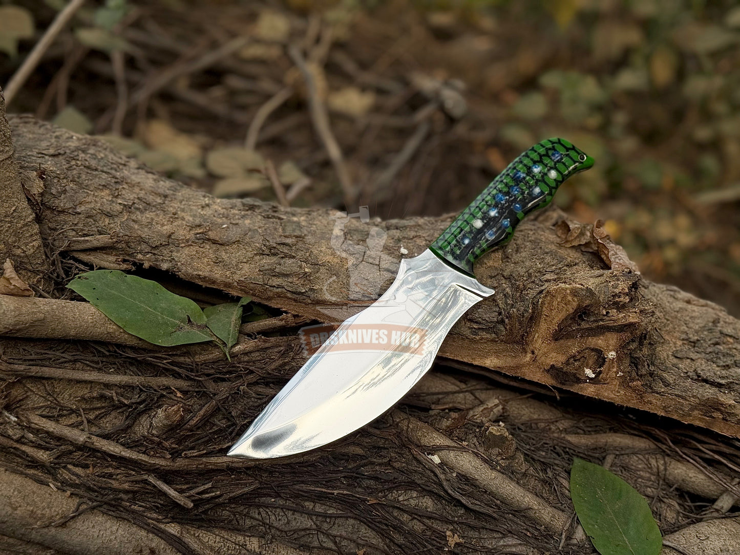 Hand-Forged Hunting Knife | 12” Mirror-Polished Fixed Blade Tracker with Resin Handle | DRSKNIVES HUB