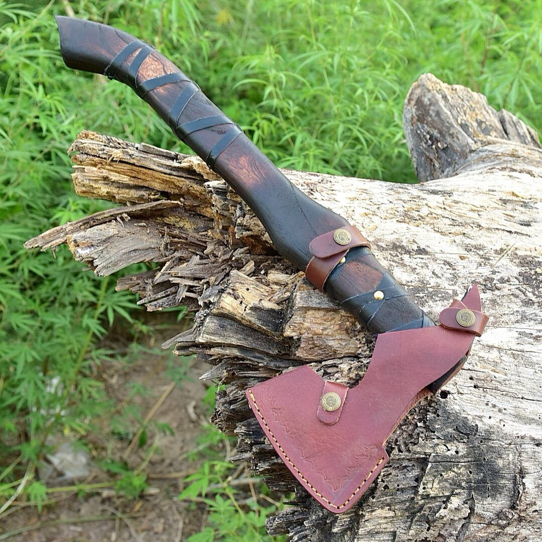 Hand-Forged Bearded Viking Axe – Carbon Steel Outdoor Camping Hatchet with Leather Sheath USA | DRSKNIVES HUB 