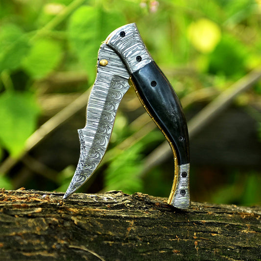 CUSTOM MADE DAMASCUS STEEL FOLDING POCKET KNIFE || DRS KNIVES HUB