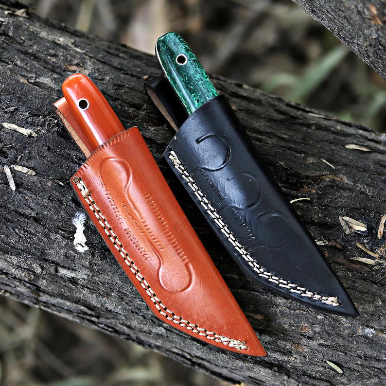 Pair Of Handmade j2 Steel Skinning Knife With Leather Sheath Cover