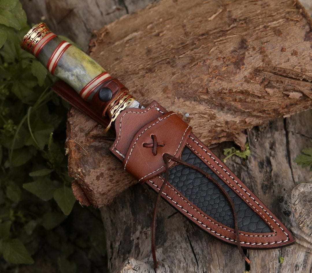 HANDMADE DAMASCUS STEEL KUKRI KNIFE WITH LEATHER SHEATH || DRS KNIVES HUB