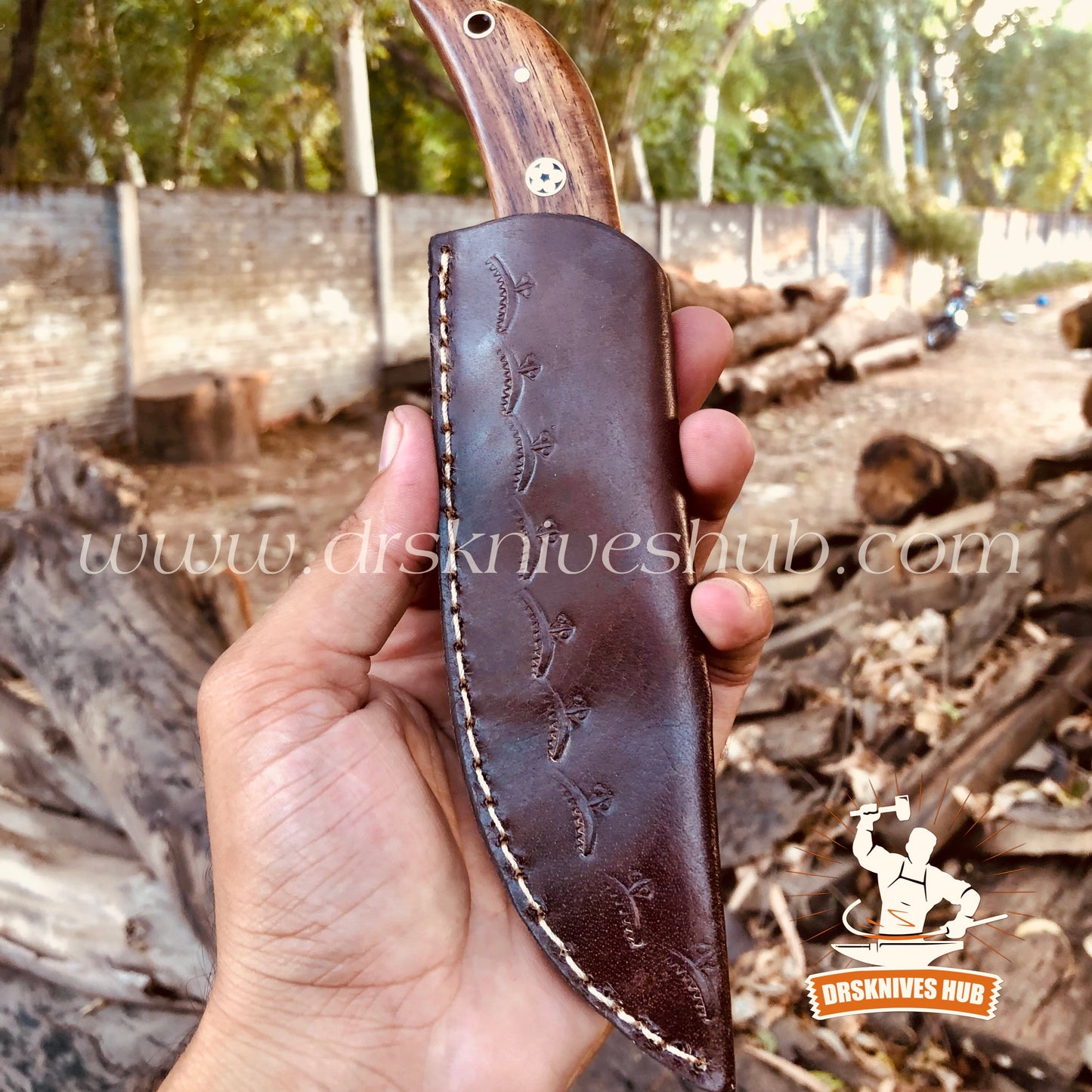 Tanto Knife Handmade Damascus Steel Blade Rose Wood Handle Tanto Knife ,Hunting Knife With Leather Sheath