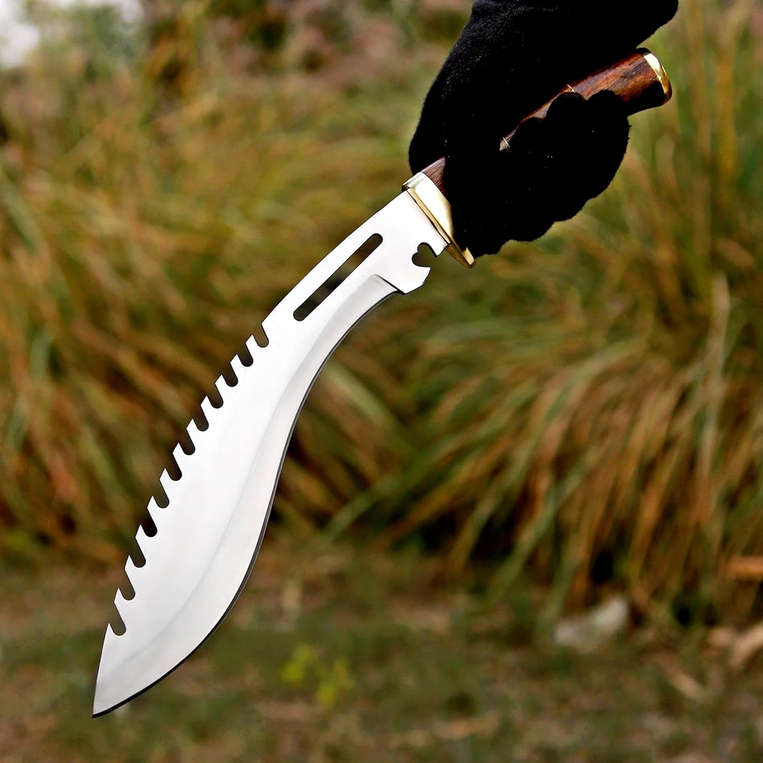 Handmade D2 Steel Kukri Survival Knife with Leather Sheath – 15" Full Tang Blade | DRSKNIVES HUB 