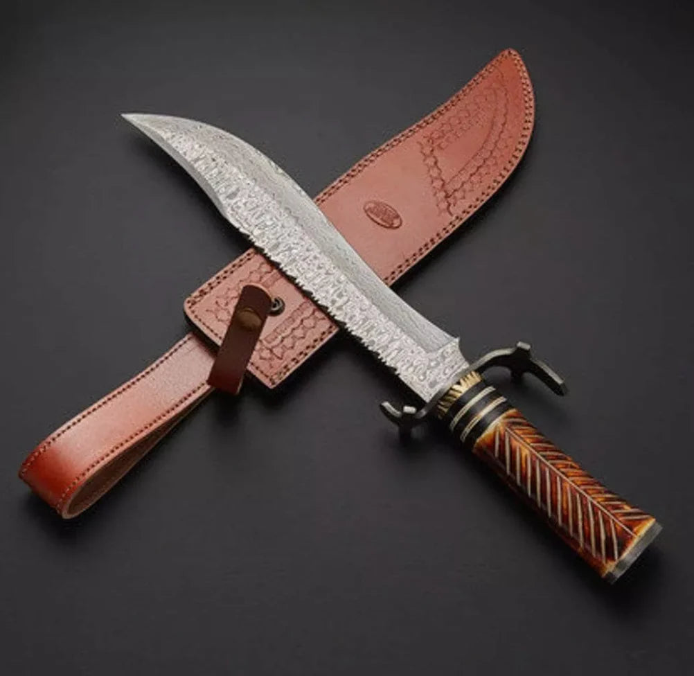 BOWIE KNIFE DAMASCUS STEEL WITH SHEATH || DRS KNIVES HUB