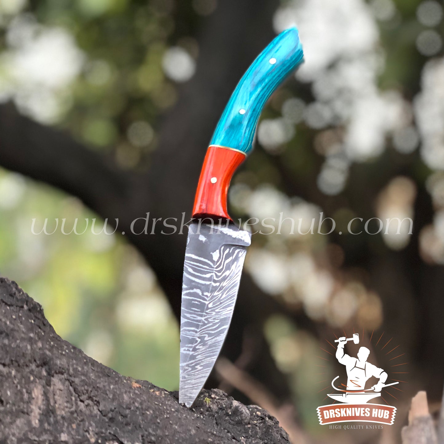 Hand Forged Damascus Steel Skinner ,Outdoor Skinning Knife