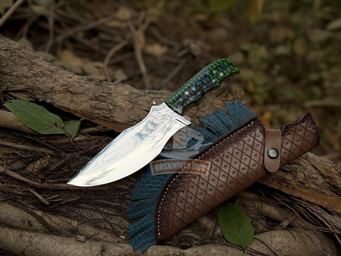 Hand-Forged Hunting Knife | 12” Mirror-Polished Fixed Blade Tracker with Resin Handle | DRSKNIVES HUB