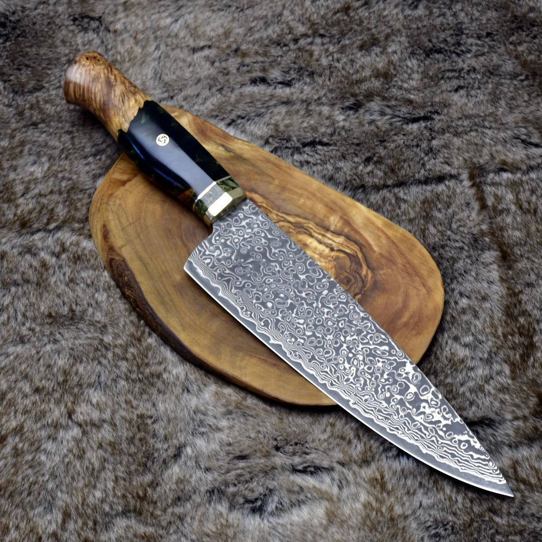 DAMASCUS CHEF KNIFE WITH OLIVE WOOD HANDLE || DRS KNIVES HUB